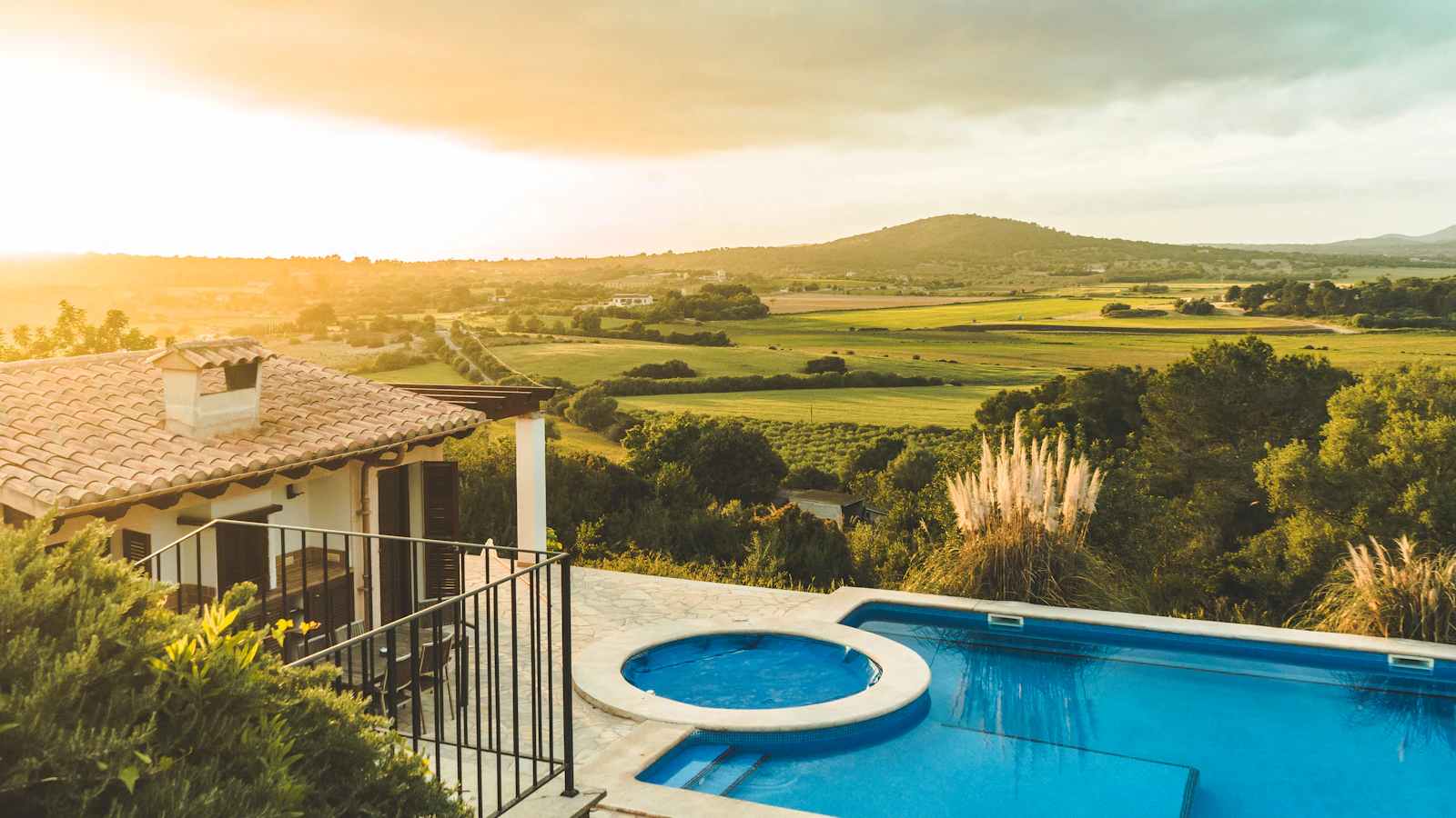 Swimming pool overlooking green countryside
