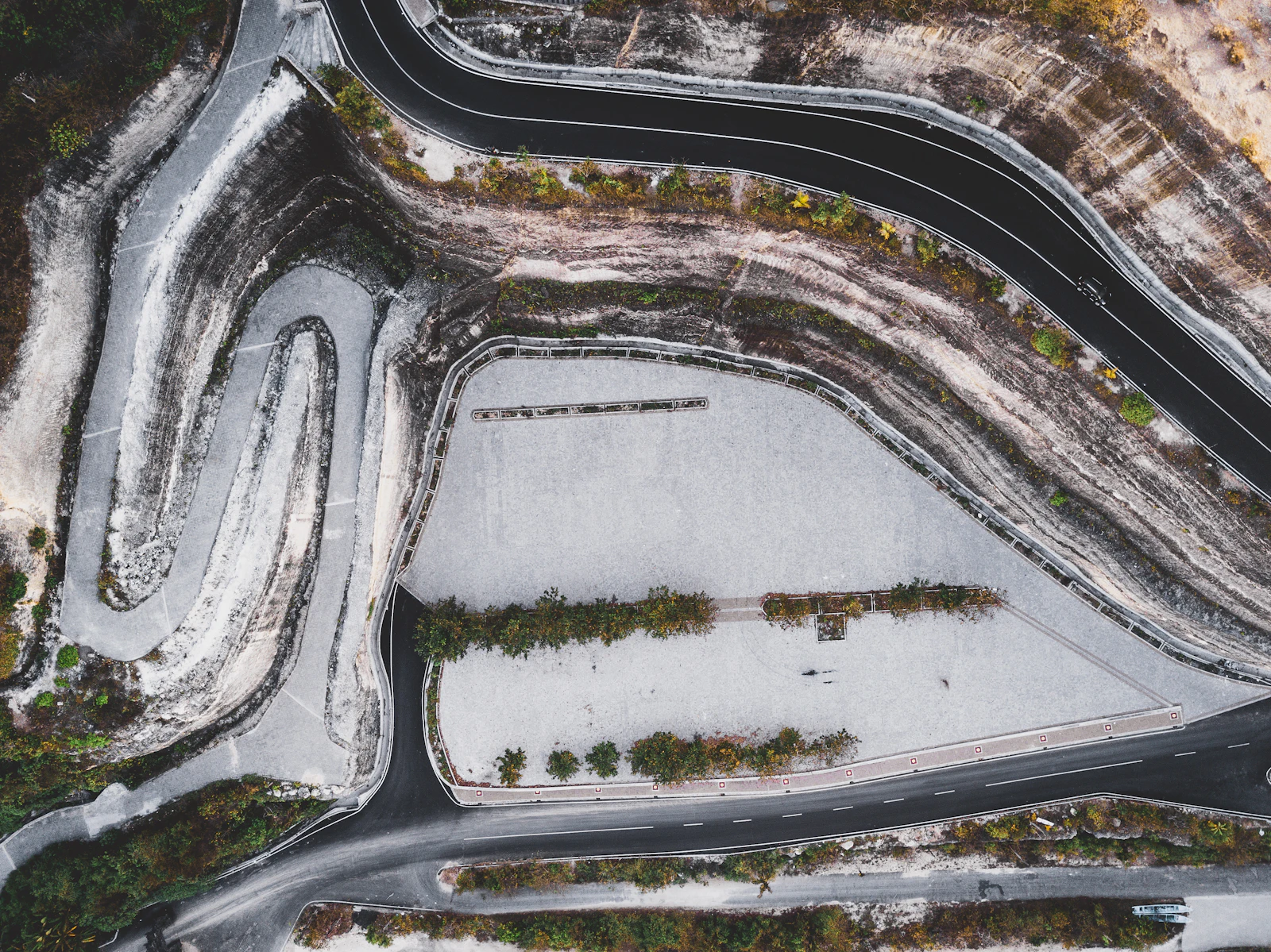 Aerial view of white limestone quarry terraces