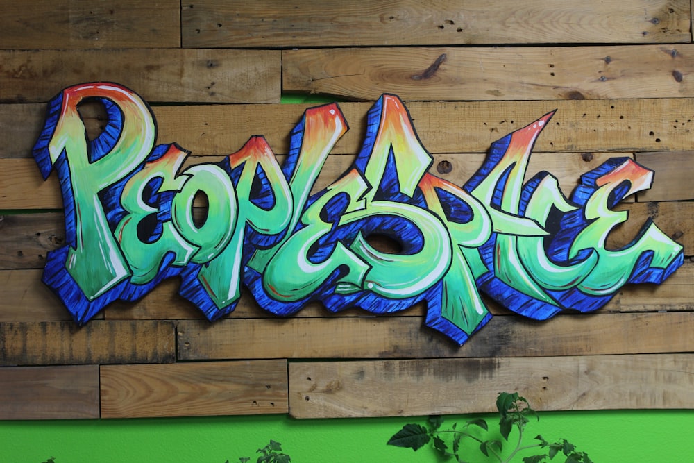 green graffiti wall art
