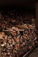Pile of beech firewood ready for delivery in a rustic setting