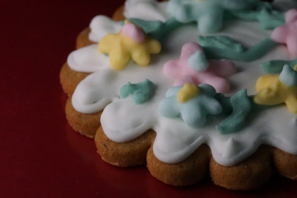 cookie with icing on table