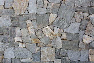 Close-up of a natural stone wall showcasing textured stone gray surfaces with subtle beige highlights.