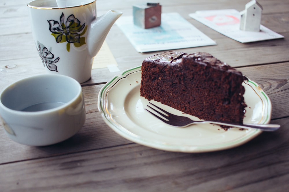 plate of sliced chocolate cake