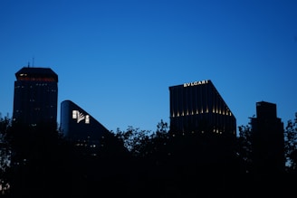 Evening city skyline with a Lumina Apparel tote bag resting on a bench, hinting at the brand’s urban lifestyle.