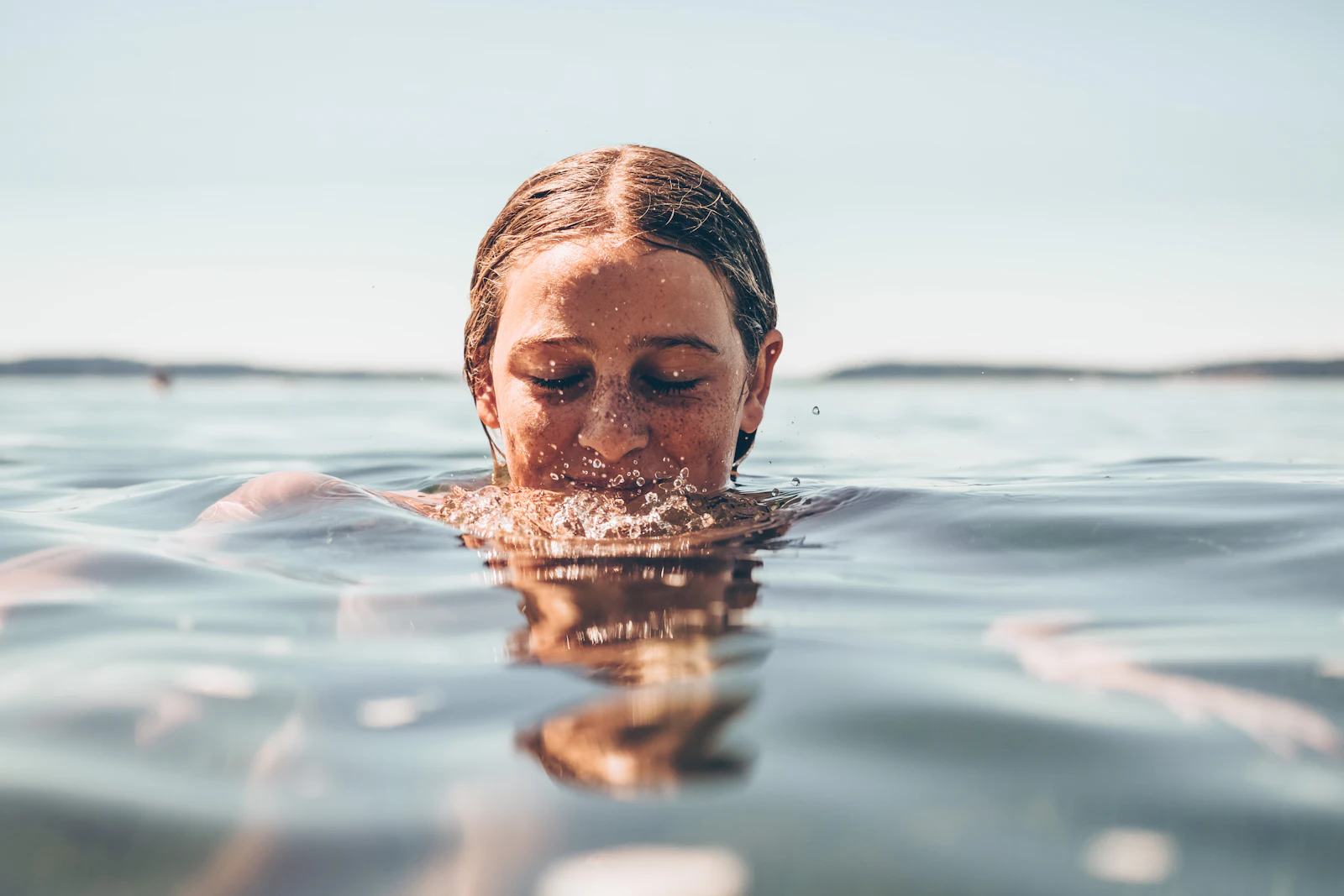 Person in cold natural water