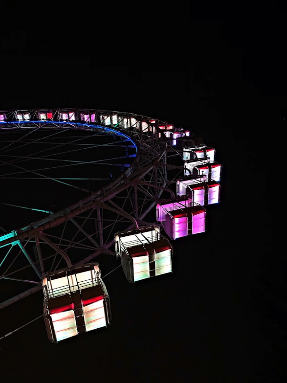 LED Ferris wheel during night