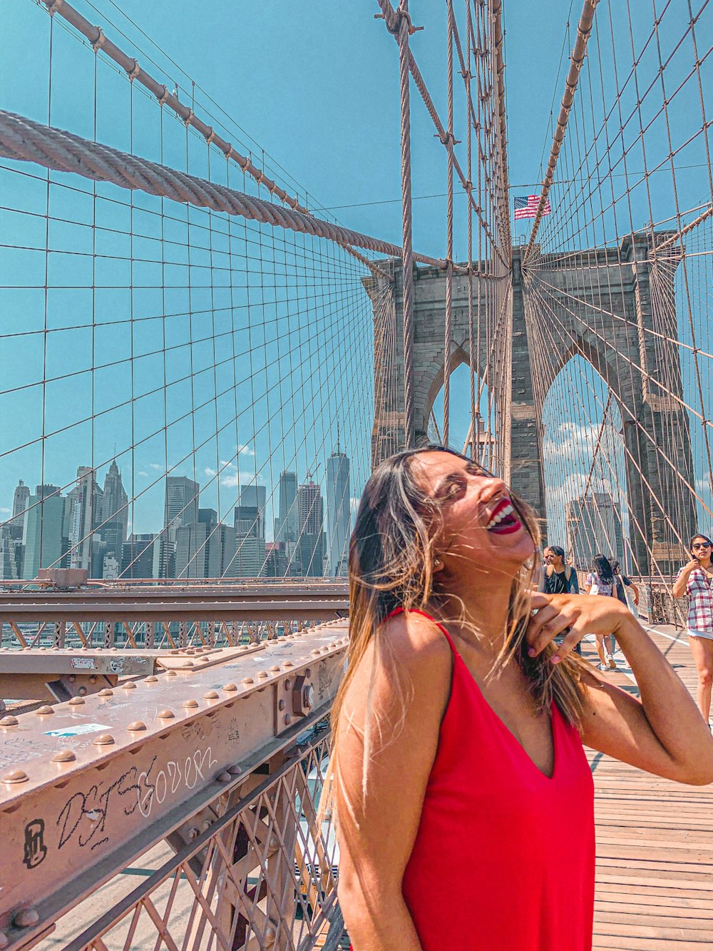 woman on Brooklyn Bridge