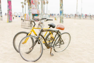 Bicycles parked outside the hostel ready for a day exploring Tulum's beaches and ruins