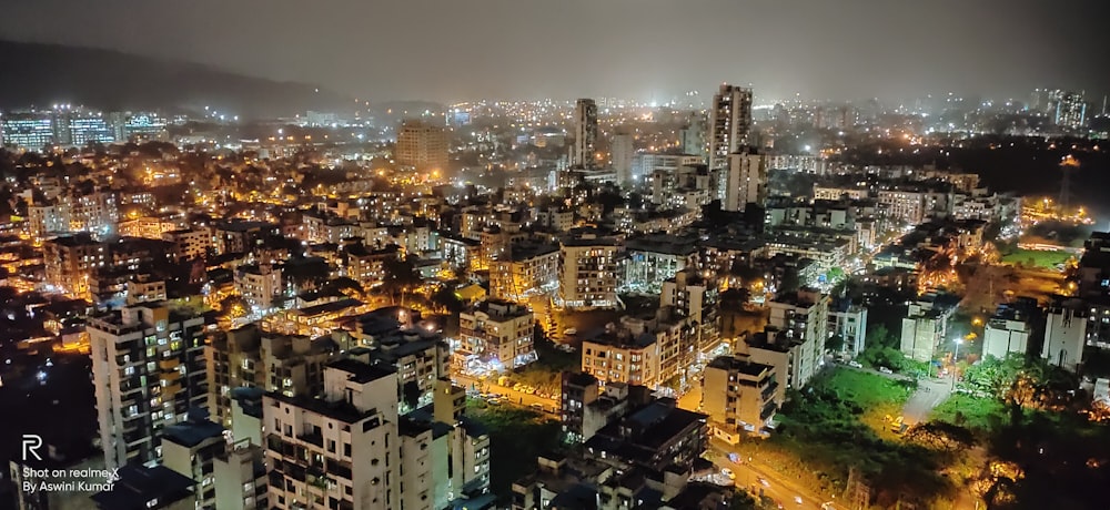 aerial view of buildings during nighttime