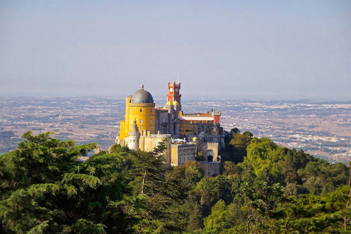 A castle on a hilltop in Sintra, Portugal