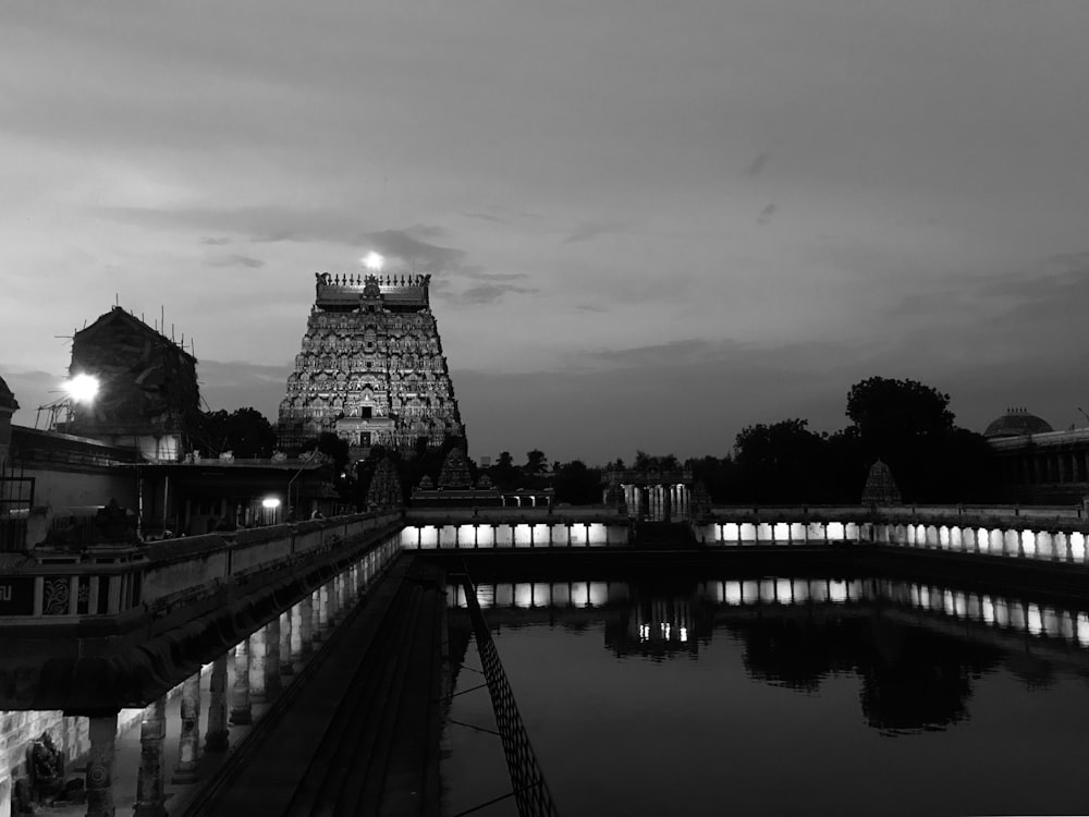 grayscale photo of a pyramid