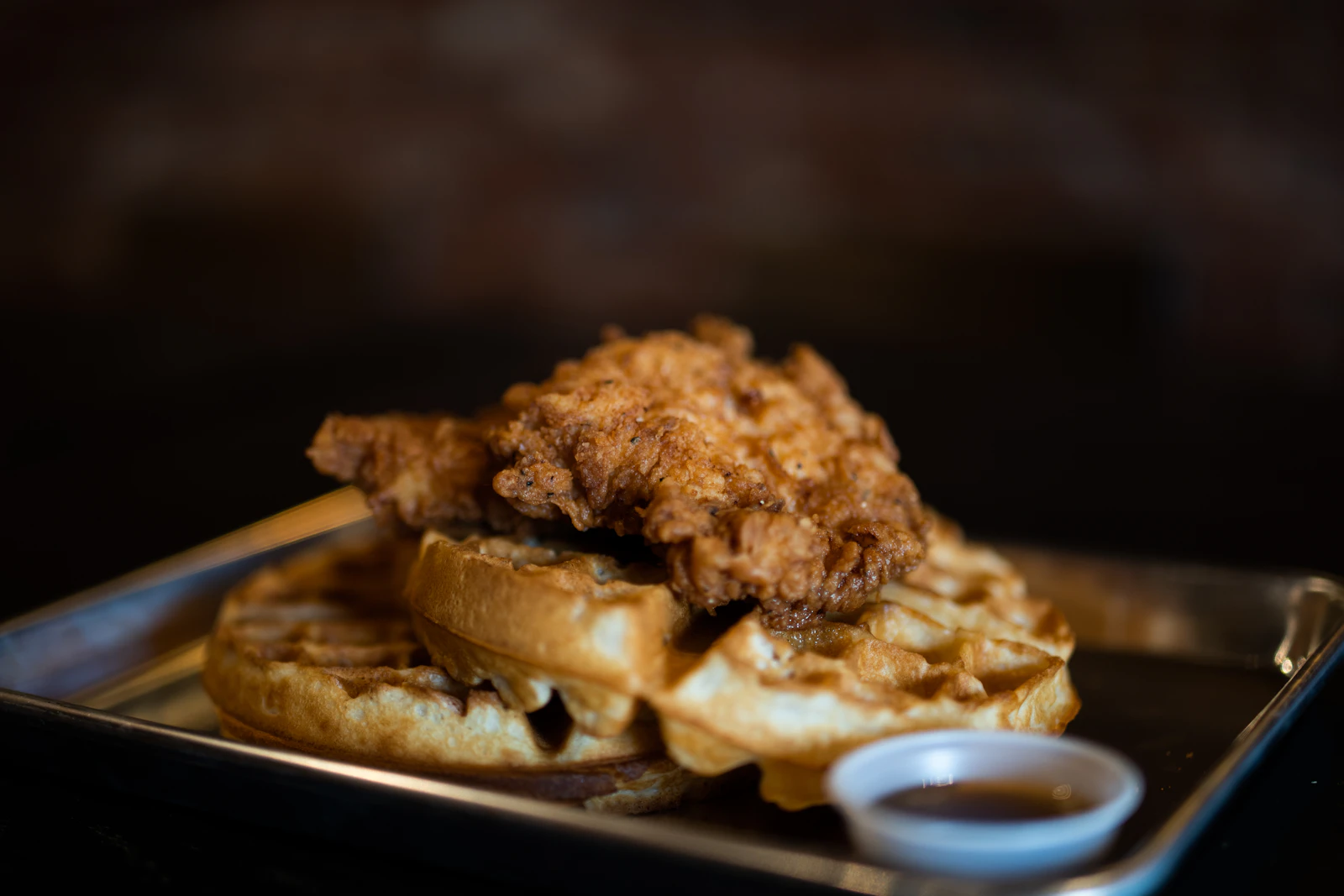 Chicken and waffles at Sunday brunch