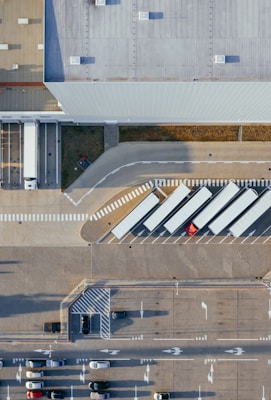 aerial view of vehicles in parking area