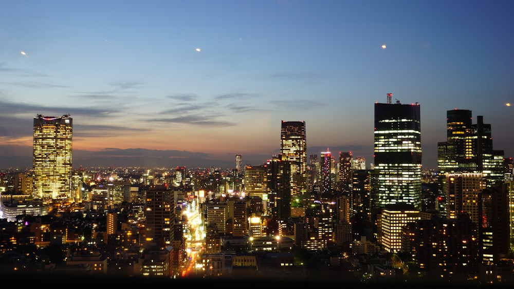 city buildings with lights