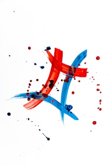 a painting of a red and blue cross on a white background