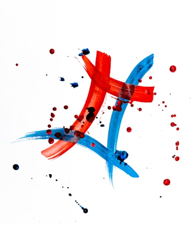a painting of a red and blue cross on a white background