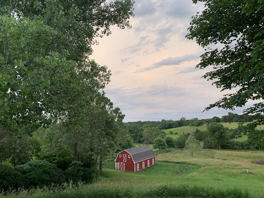 yellow barn near trees during daytime