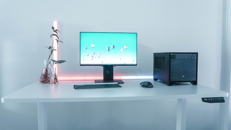 Ordentliche Schreibtischfläche mit Monitor und Tastatur