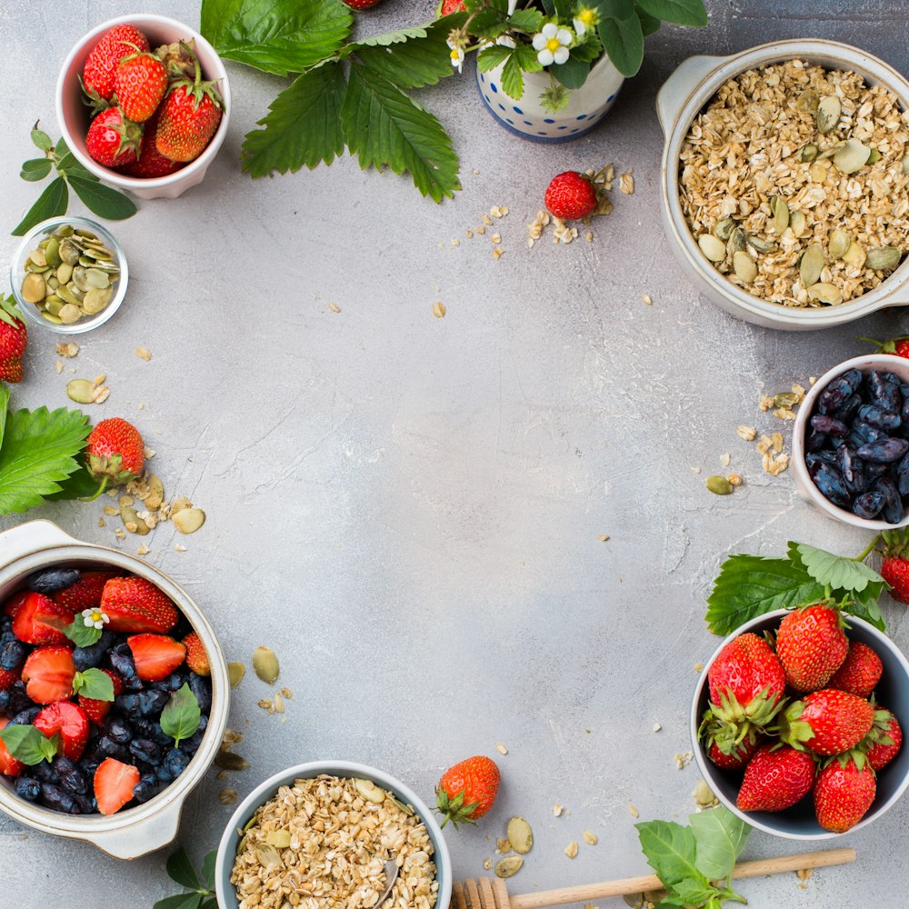 bowls of strawberries and oats