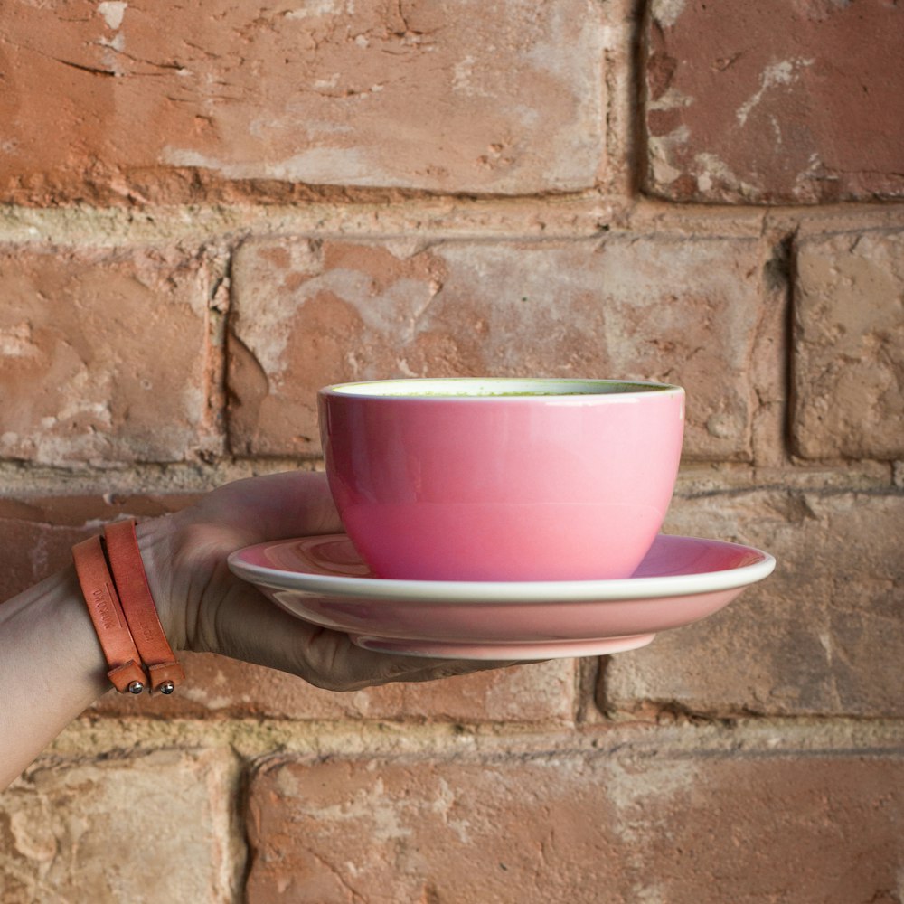 pink bowl on plate