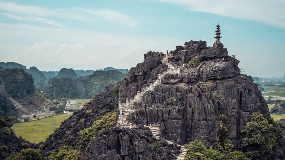 gray pagoda on mountain top scenery