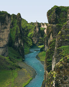 a river running through a lush green valley