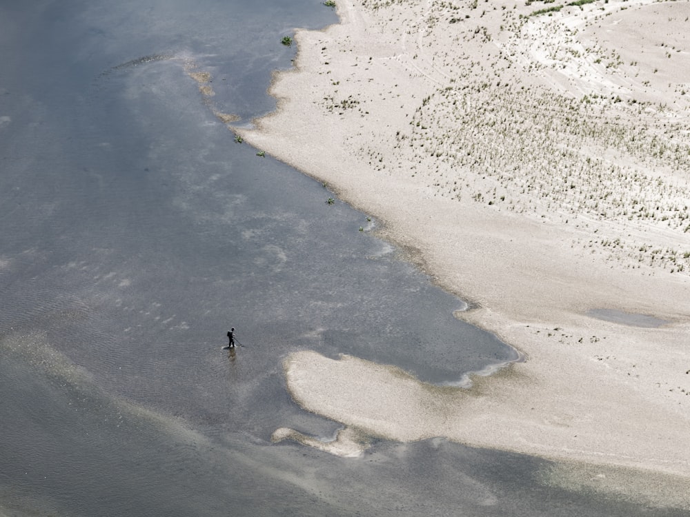 aerial photography of person standing near shore during daytime