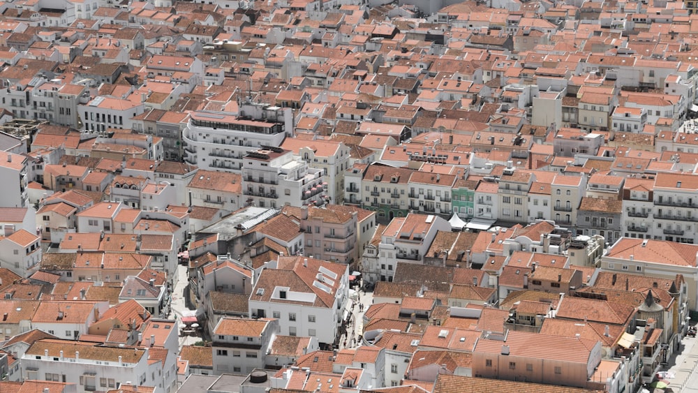 aerial photo of brown buildings