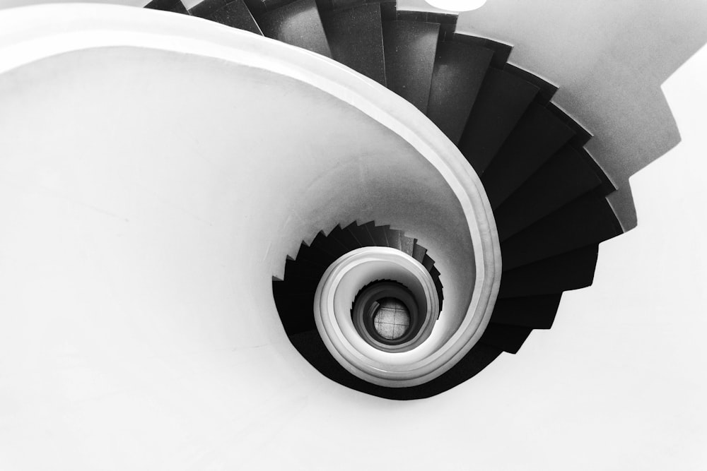 gray and black spiral stairs