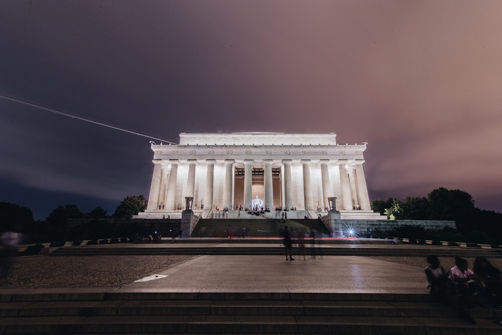 white concrete building at night