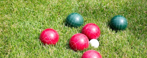 red and green balls in green field