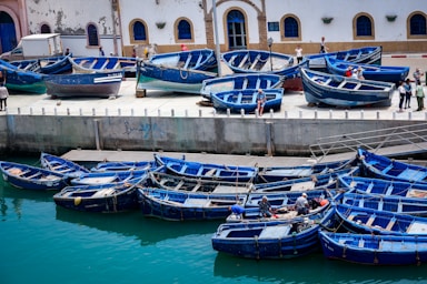blue wooden boat lot