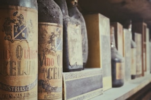 A beautiful display of vintage wine bottles.