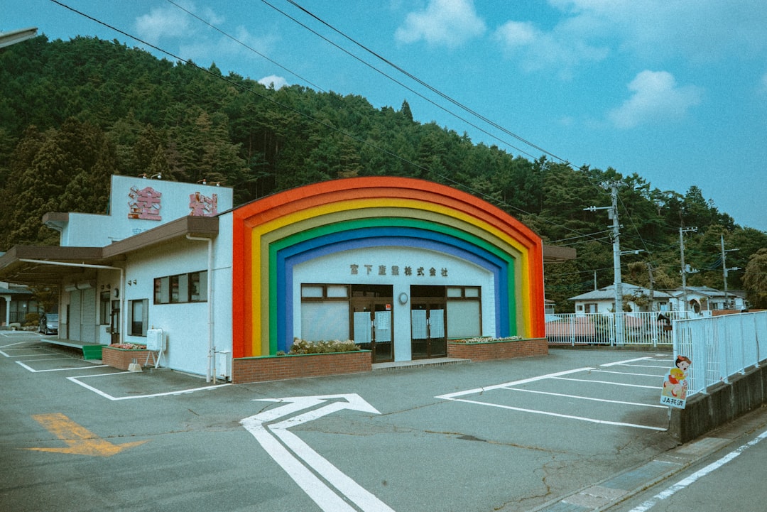 white and rainbow colored building