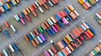 top view of colorful metal containers