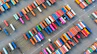 top view of colorful metal containers