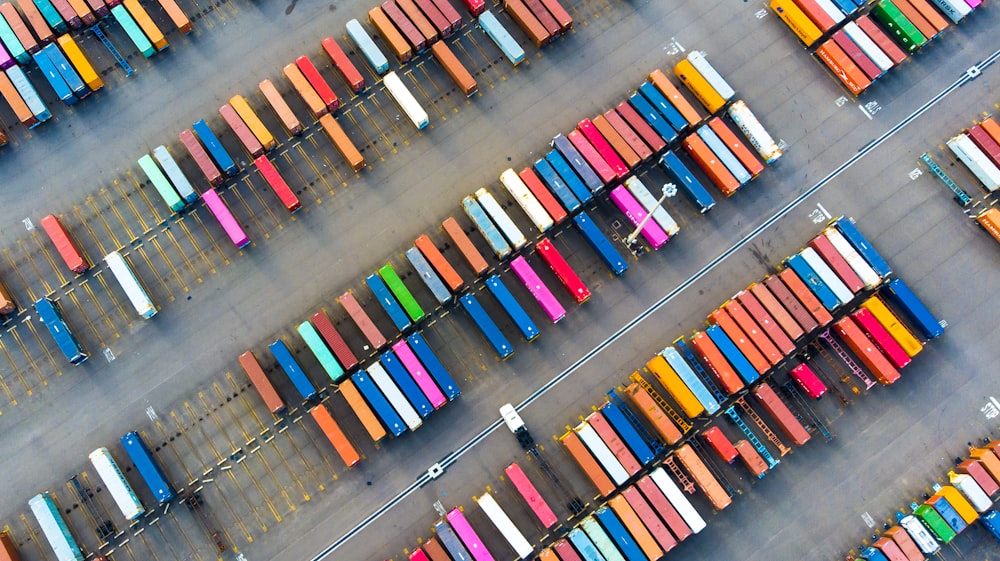 top view of colorful metal containers