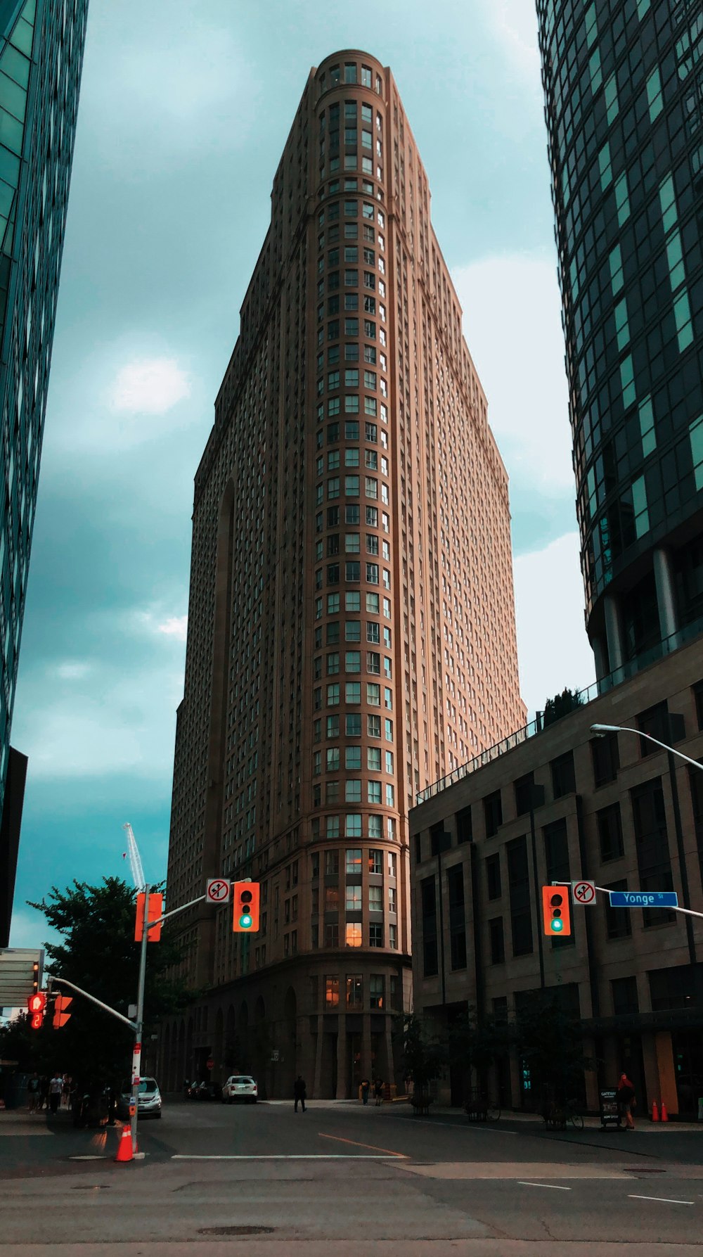 triangular brown building