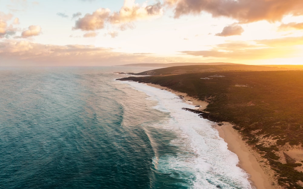 Fotografía de gran angular de la orilla del mar durante el día