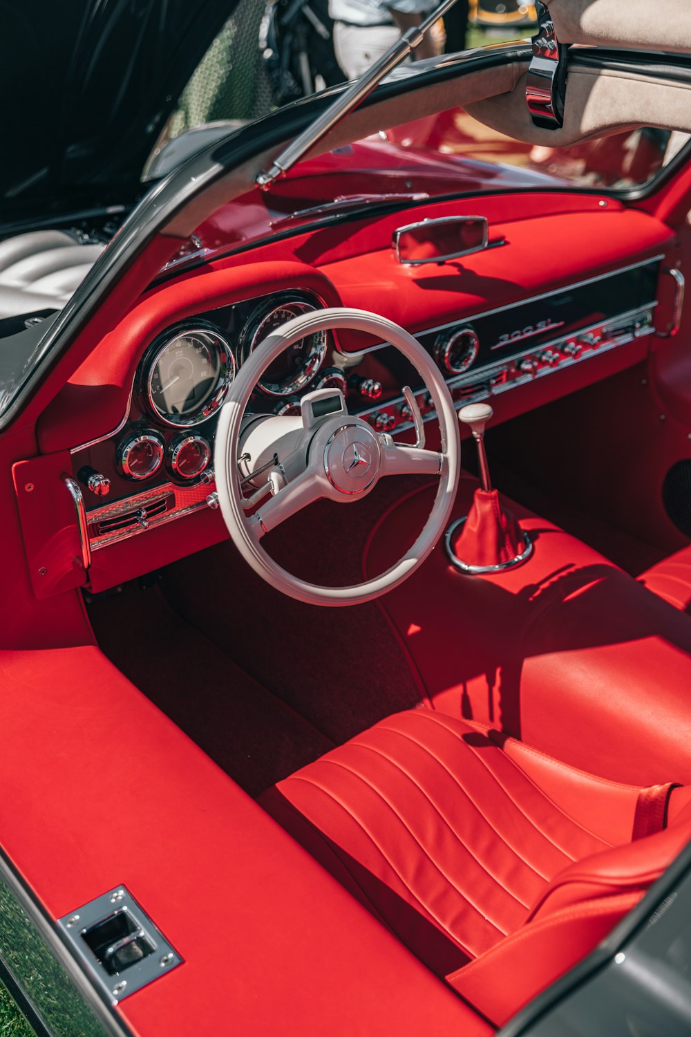 Black Red And White Interior Of A Sports Car Photo Free