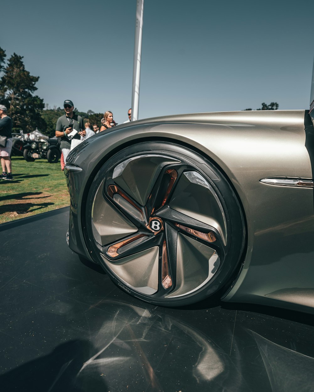 gray and black Bucatti sports car