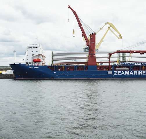 blue and red Zeamarine ship during daytime