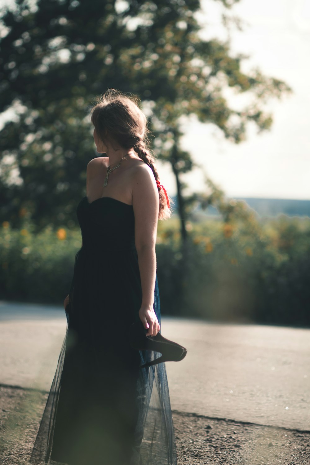 woman in black dress