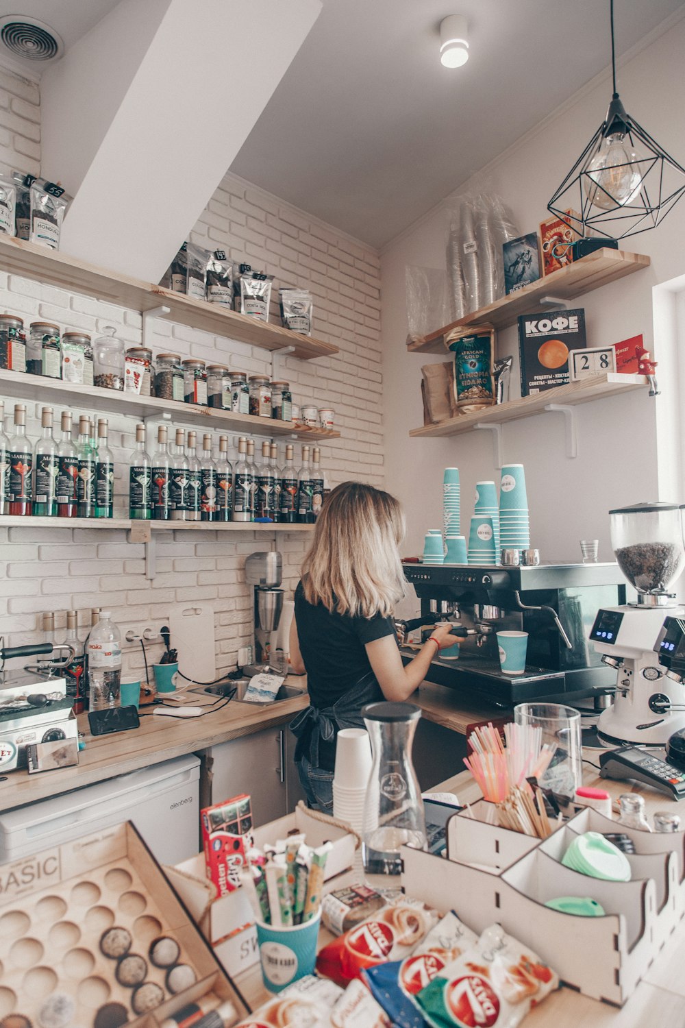 woman making coffee