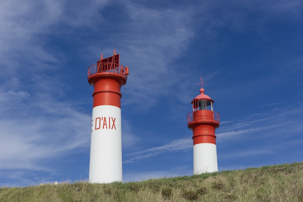 two white and red towers