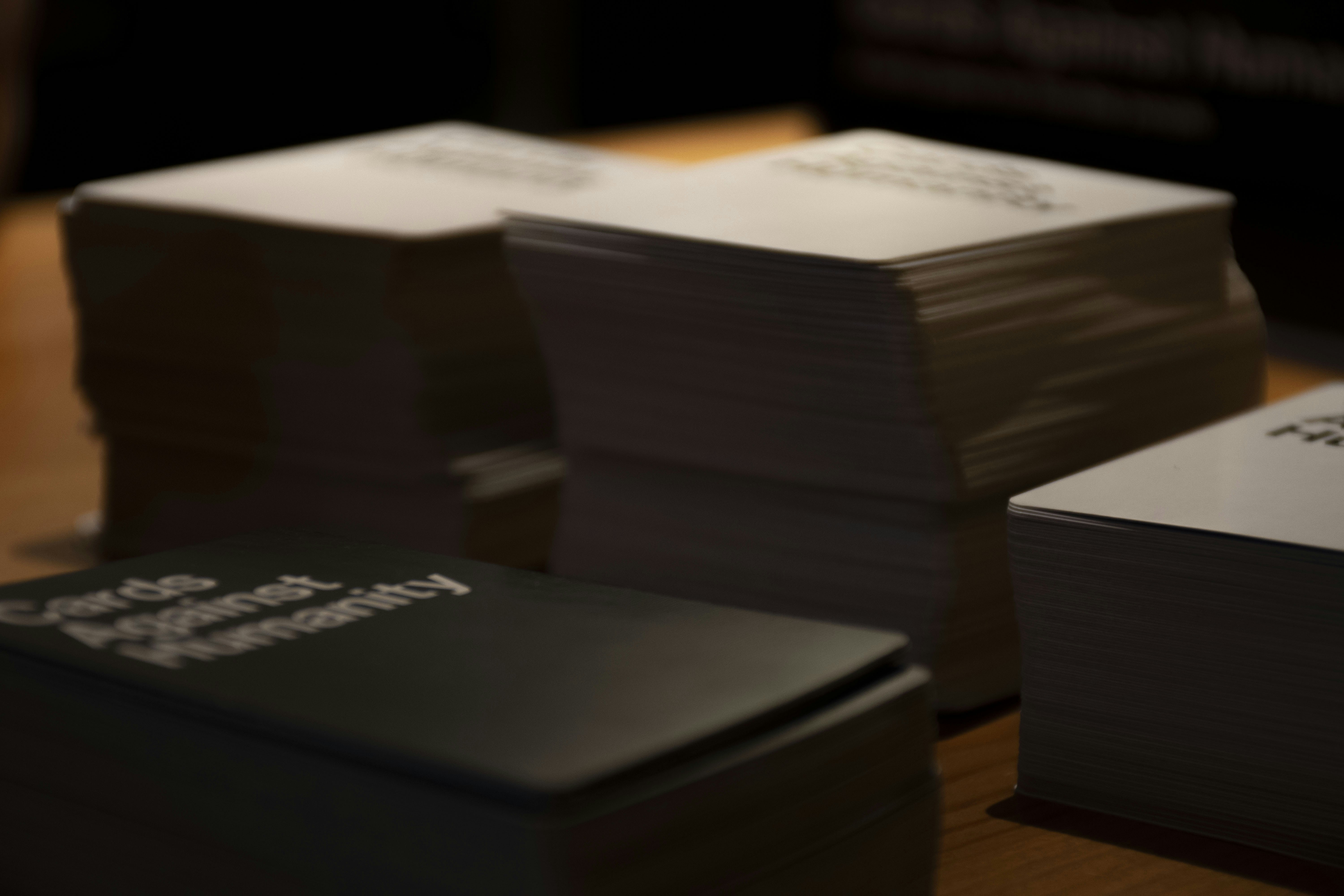 Messy desk with scattered cards