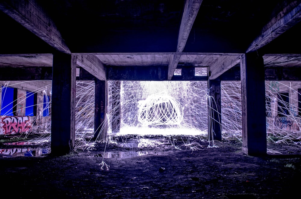 purple and white water fountains