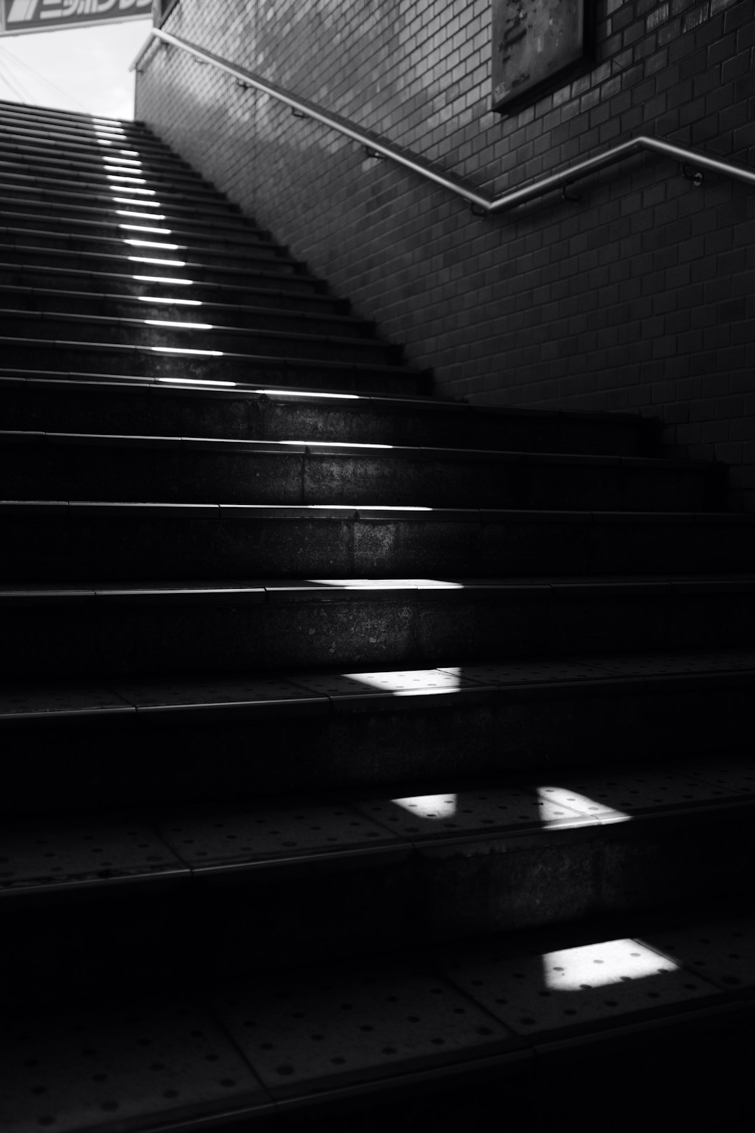 grayscale photo of stairs