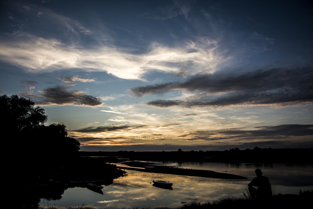 silhouette photography of land under a cloudy sky