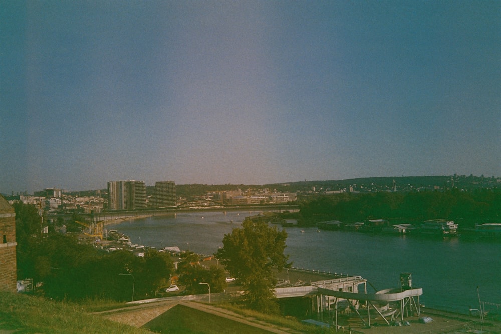 aerial view of canal between cities